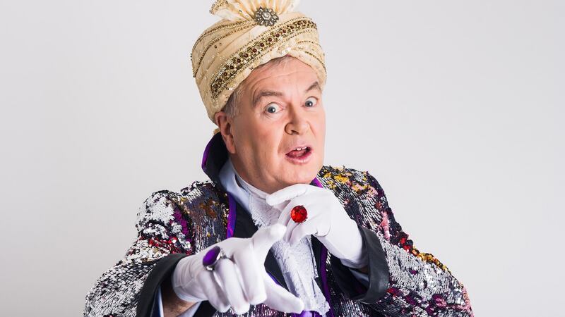 Joe Duffy’s stars as magic mirror in Snow White and the Adventures of Sammy Sausages at the Tivoli Theatre. Photograph: Brendan Lyon/ImageBureau