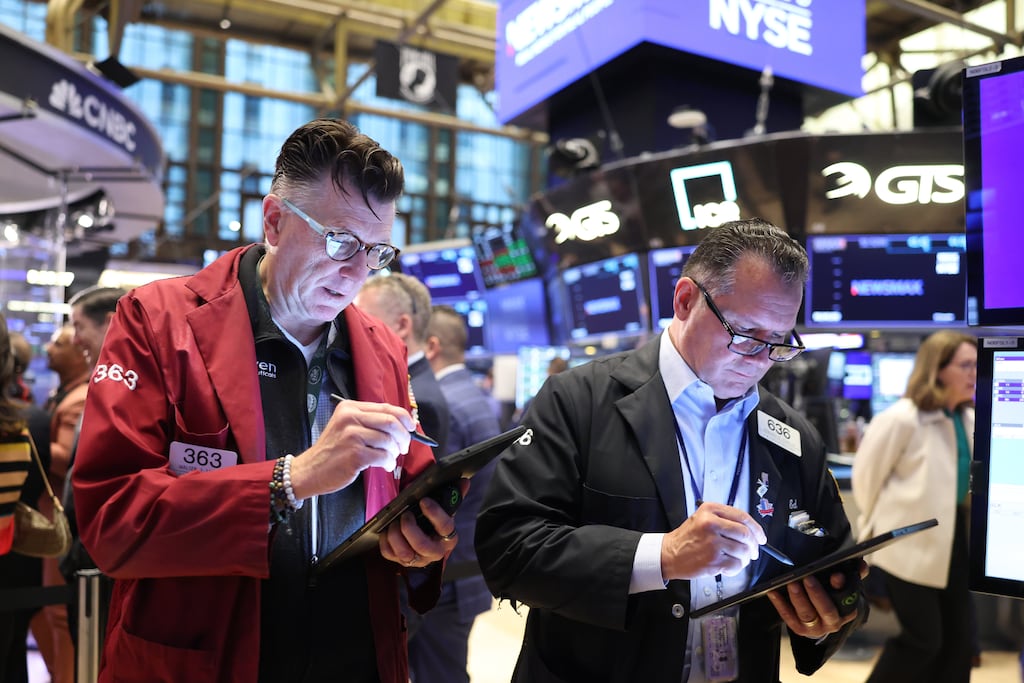 Trump tariffs: The Dow Jones, S&P and Nasdaq  are leading the American counter-revolution. Pictured is the opening bell of the New York Stock Exchange. Photograph: Justin Lane/EPA