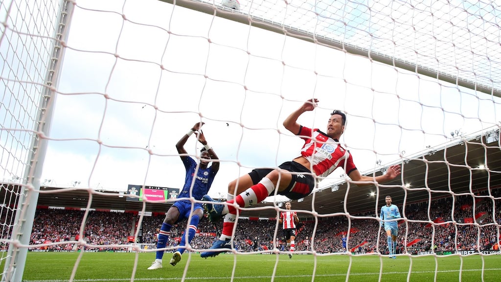 Tammy Abraham scores Chelsea’s first as Maya Yoshida of Southampton attempts to clear the ball off the line. Photo: Bryn Lennon/Getty Images