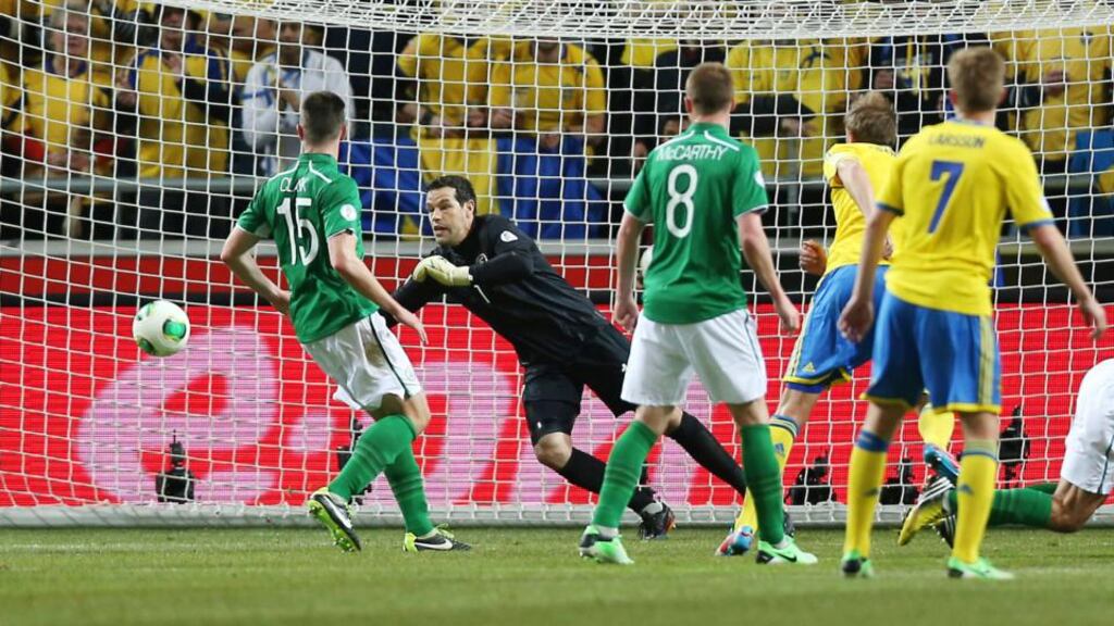 Republic of Ireland’s David Forde in action during the World Cup qualifier against Sweden in Stockholm. Photograph: Donall Farmer/Inpho