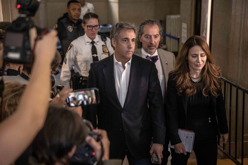 Michael Cohen (centre), one-time lawyer and fixer for former president Donald Trump. Photograph: Dave Sanders/New York Times