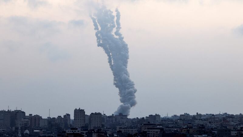Rockets are fired from Gaza City, controlled by the Palestinian Islamist movement Hamas, towards Israel on Tuesday. Photogaph: Mahmud Hams/AFP via Getty