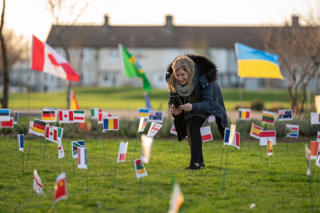 Ballyfermot Cherry Orchard for All held a ceremony to show solidarity between the local community and people fleeing their homes in the People's Park on Tuesday night. Photograph: Barry Cronin