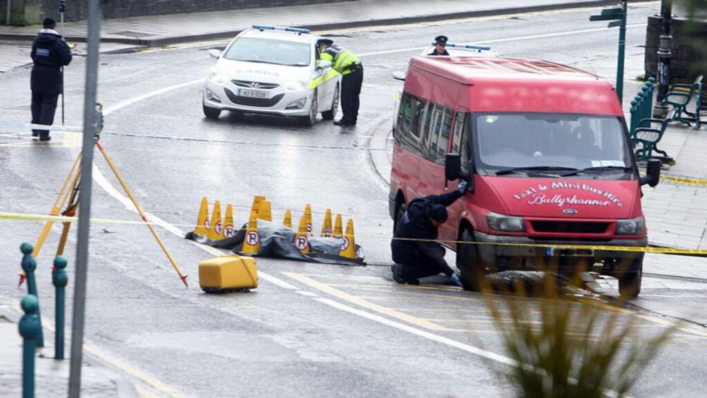 The scene of the fatal accident at Lower Main Street, in Ballyshannon, Co Donegal, where a woman was hit by a van on New Year’s Day. Photograph: Thomas Gallagher