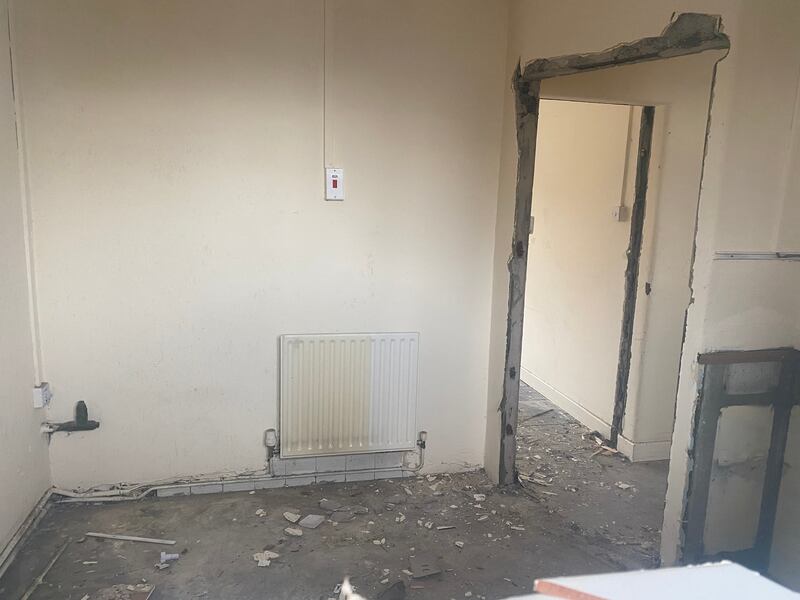 The inside of Joseph McGuinness’ council flat in Mercer House, Dublin 2, “gutted” while he was in hospital. Photo: Jack Power