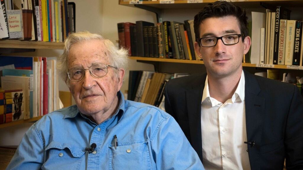 Noam Chomsky with presenter  Ian Kehoe in RTE One’s The Great Irish Sell Off. Photograph: RTE