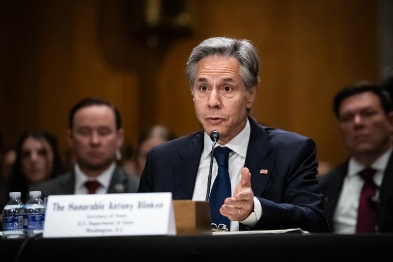 US secretary of state Antony Blinken testifies to the Senate foreign relations committee on Tuesday. Photograph: Allison Bailey/Middle East Images/AFP via Getty Images