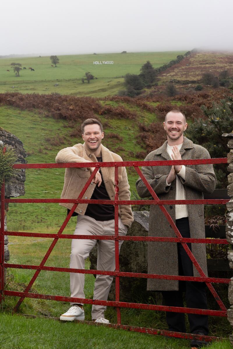 Sam wears: tweed coat, Magee 1866, €675; jumper, Inis Meáin Knitwear, €560; black jeans, Levi’s at Zalando, €90; boots, Sam’s own. Jack wears: jacket, Louis Vuitton SS25 collection coming soon; T-shirt, Selected at Jervis Shopping Centre, €24.99; trousers, Massimo Dutti, €89.95; shoes, Jacks own. Photograph: Emily Quinn