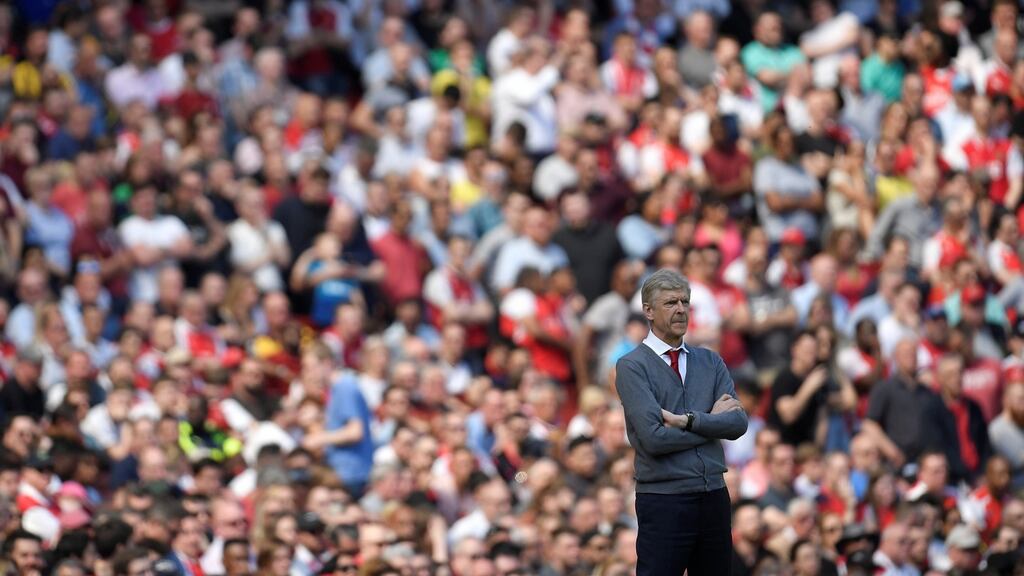 Arsenal manager Arsene Wenger on the sidelines at the Emirates Stadium for Sunday’s Premier League game against West Ham. Photograph: Toby Melville/Reuters