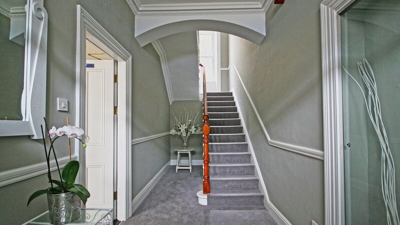 The hall and stairs at No 2 Abbey Street, Howth.
