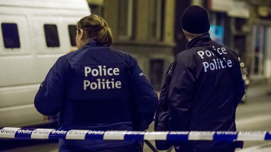 Belgian police and security personnel during a search in Brussels. Paris attacks suspect Salah Abdeslam has been charged with attempted murder over a shootout with police that took place last month in Brussels. File photograph: Stephanie Lecocq/EPA