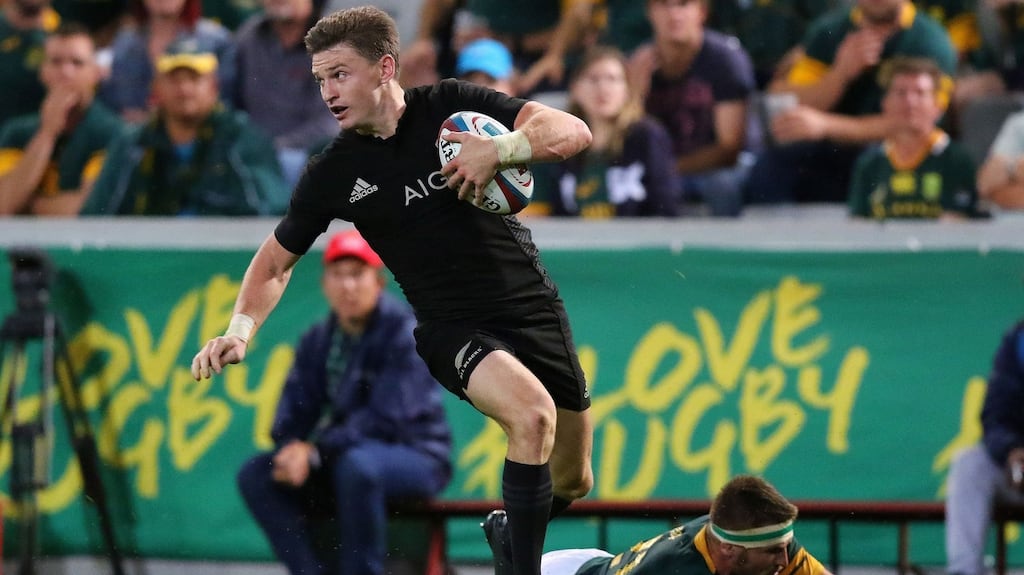 New Zealand’s Beauden Barrett during the Rugby Championship match against South Africa at Kingspark Rugby stadium in Durban. Photograph: Getty Images