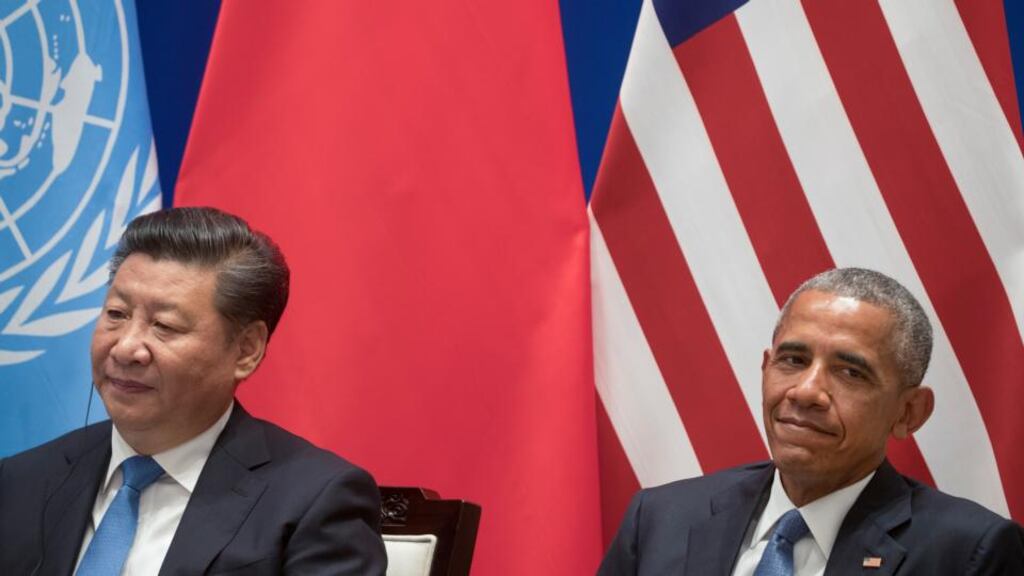 President Xi Jinping and President Barack Obama: hailed the agreement as a critical step in bringing the Paris accord into force worldwide. Photograph: Stephen Crowley/New York Times
