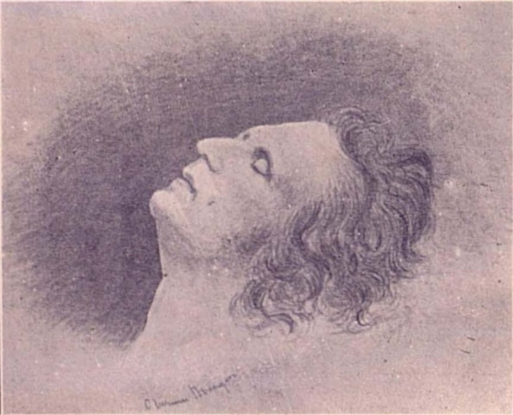 Portrait of James Clarence Mangan, a victim of the cholera epidemic of 1849, by Frederic Burton, drawn just after Mangan’s death