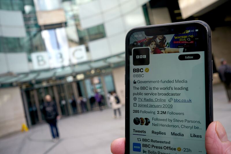 The Twitter page for the main @BBC account, before it was updated to 'publicly funded media'. Photograph: Yui Mok/PA