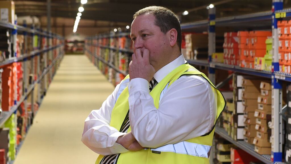 Sports Direct founder Mike Ashley in the picking warehouse at the firm’s headquarters in Shirebrook, Derbyshire. Photograph: Joe Giddens/PA Wire