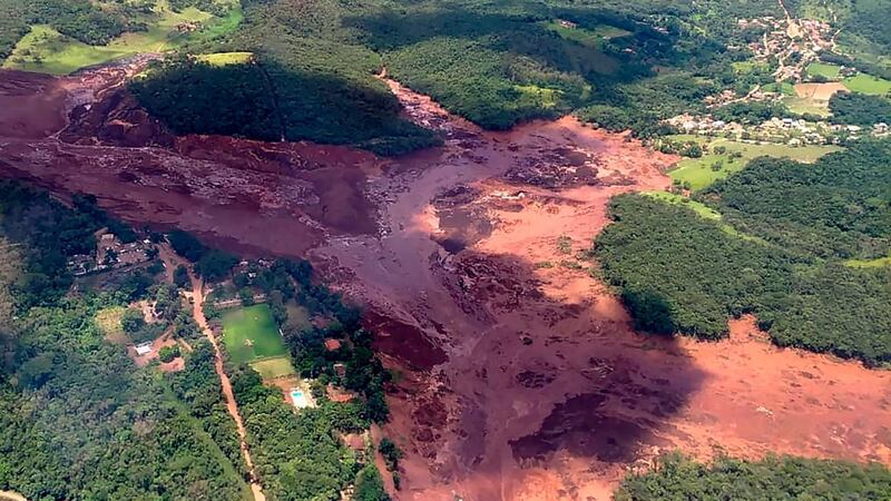 An aerial view taken after the collapse of a dam, which belonged to Brazil’s giant mining company Vale, near the town of Brumadinho in southeastern Brazil. Photograph: Minas Gerais Fire Department/AFP/Getty Images
