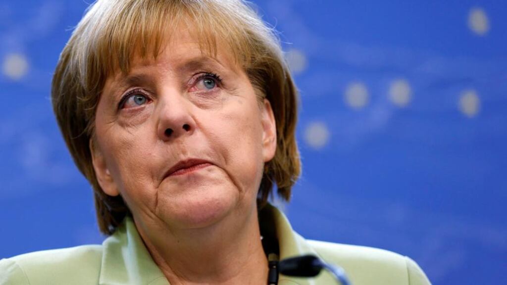 German chancellor Angela Merkel addresses a news conference in Brussels yesterday. “I would like to give my heartfelt thanks for an unusually successful presidency in which many dossiers were brought to a successful conclusion,” she said. Photograph: Reuters/Francois Lenoir