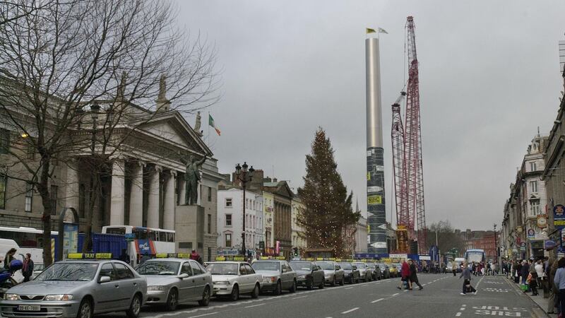 “A big row erupted about the felling of reportedly centuries-old trees to make space for the new-look O’Connell Street. It started as a mighty crane was due on site to raise the Spire of Dublin. Then someone mentioned the trees. . .” File photograph: Brenda Fitzsimons