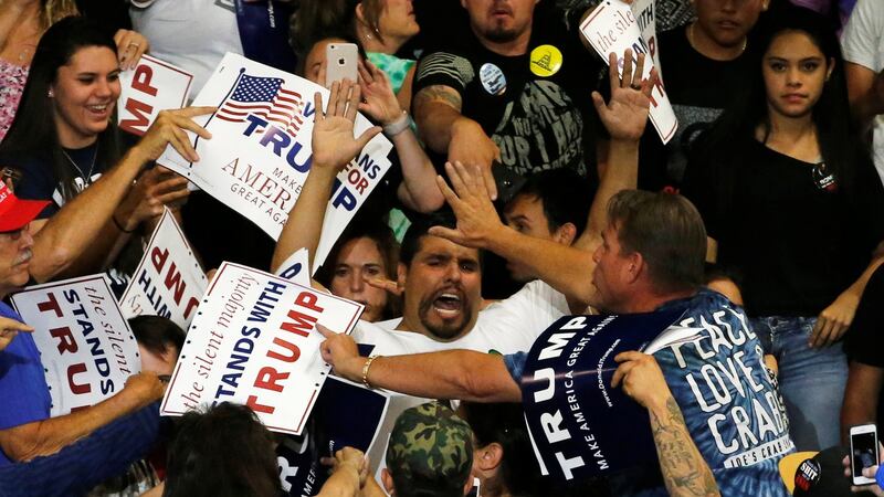 A protester disrupts a rally with Republican US presidential candidate Donald Trump and his supporters in Albuquerque, New Mexico. Photograph: Jonathan Ernst/Reuters