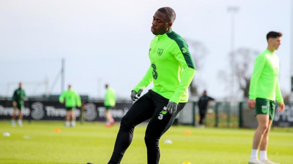 Michael Obafemi at Ireland squad training. “He has got a bit of pace, has got a wee bit something and I was quite impressed by him this morning,” said O’Neill. Photograph: Ryan Byrne/Inpho