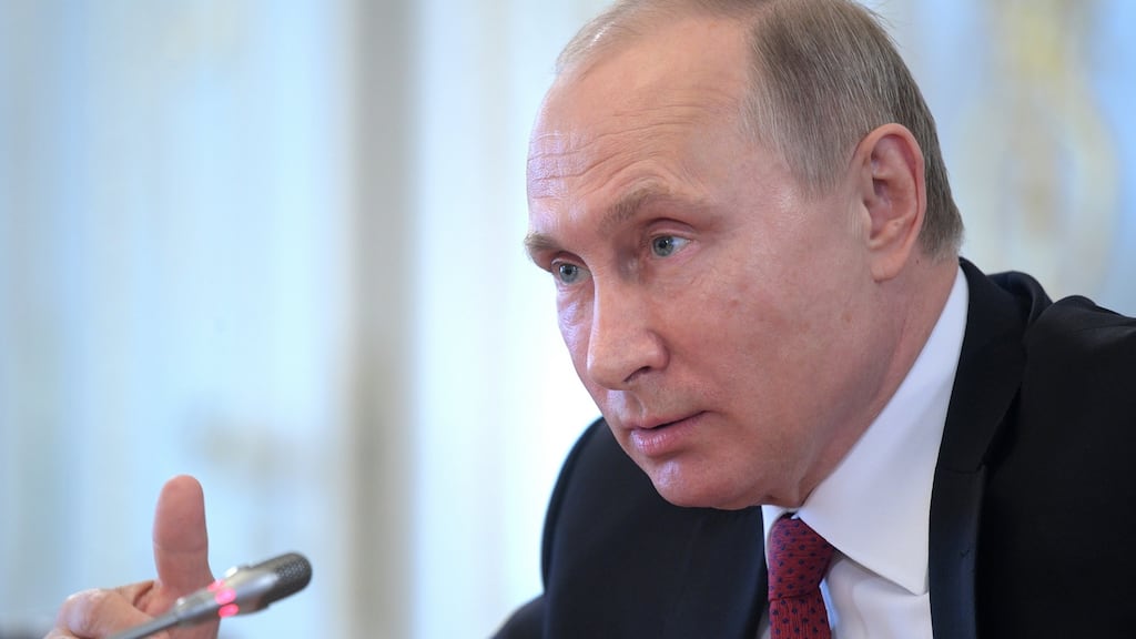 Russian President Vladimir Putin speaks during a meeting with heads of international news agencies on the sidelines of the St Petersburg International Economic Forum. Photograph: EPA/Alexei Druzhinin/Kremlin Pool
