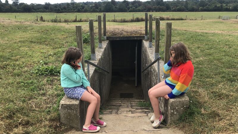 Joya and Priya Hobson outside the entrance to the Batterie Azeville. The second World War artillery battery formed part of Germany’s Atlantic Wall coastal fortifications