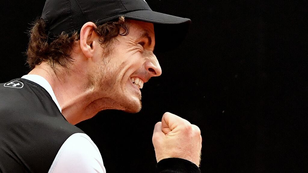 Andy Murray  celebrates during his victory over  Novak Djokovic in the final of the Rome Masters at the Foro Italico on Sunday. Photograph: Tiziana Fabi/AFP/Getty Images