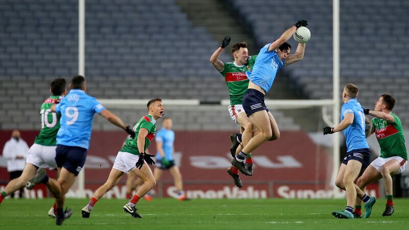 Dublin’s Brian Fenton and Diarmuid O’Connor of Mayo will be renewing acquaintances once again in Croke Park in the All-Ireland semi-final. Photograph: James Crombie/Inpho