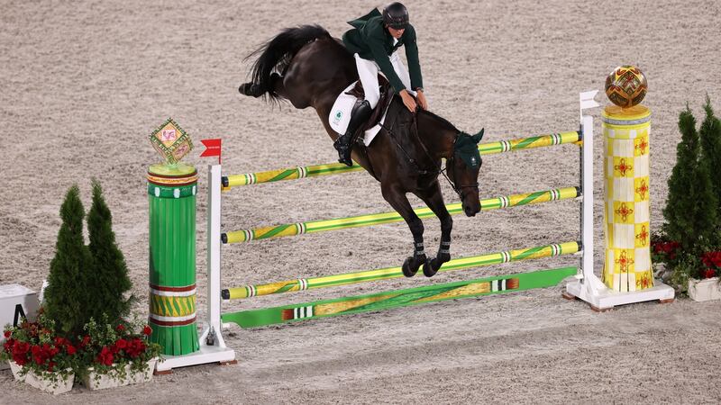 Bertram Allen riding Pacino Amiro competes during the jumping individual qualifier. Photo: Naomi Baker/Getty Images