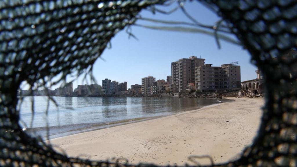 Destroyed and deserted hotels are seen in the Turkish-occupied area in the abandoned coastal city of Varosha in Famagusta, Cyprus. Photograph: EPA/Katia Christodoulou