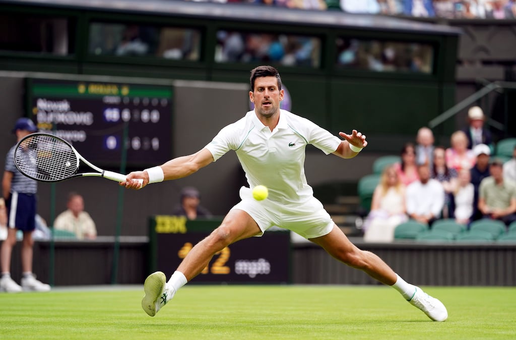 Novak Djokovic in action against Soon-Woo Kwon on day one of the Wimbledon Championships at the All England Lawn Tennis and Croquet Club, Wimbledon. Photograph: Adam Davy/PA Wire/PA Images