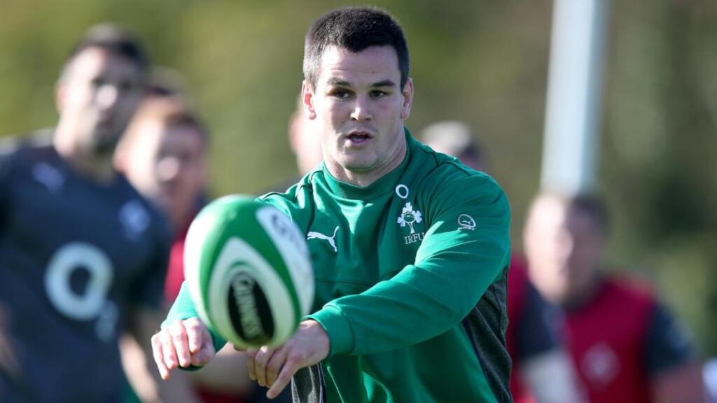 Jonathan Sexton in action at an Ireland training session. Photograph: Dan Sheridan/Inpho. I