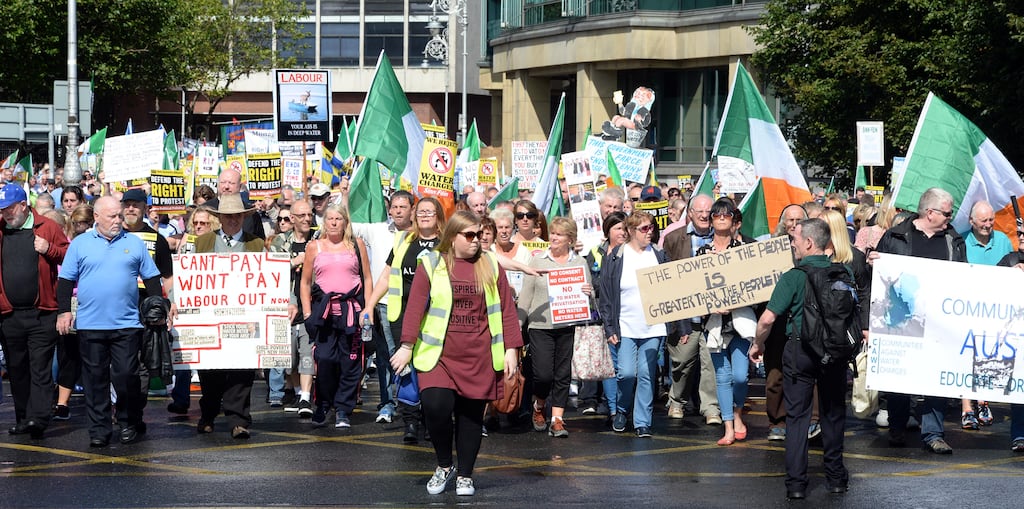 Anti-water charges protesters in Dublin city centre in 2015. Stopping water charges a decade ago was a mistake. File photograph: Eric Luke