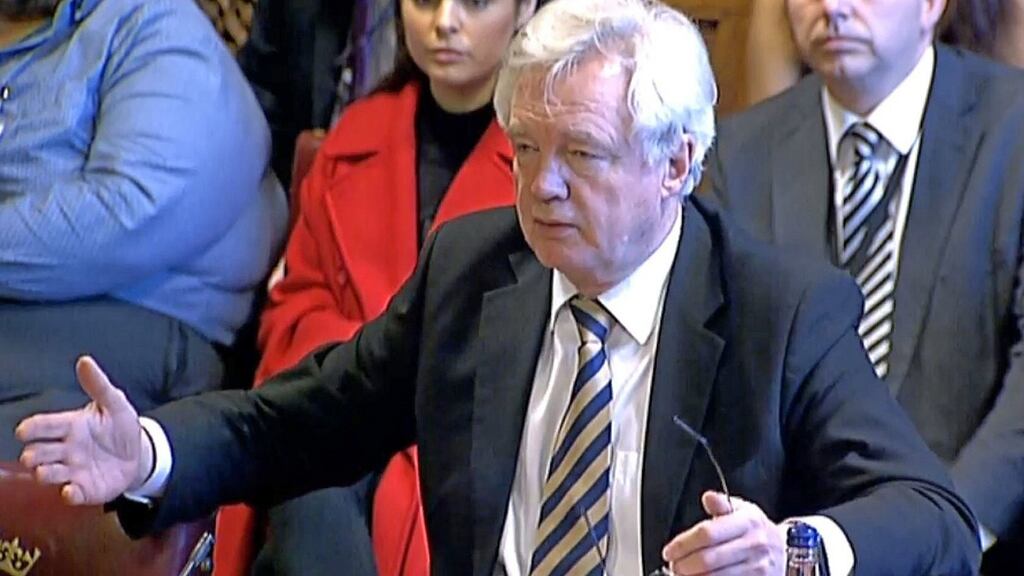 Brexit secretary David Davis gives evidence to the European Union select committee in the House of Lords on Monday. Photograph: PA Wire
