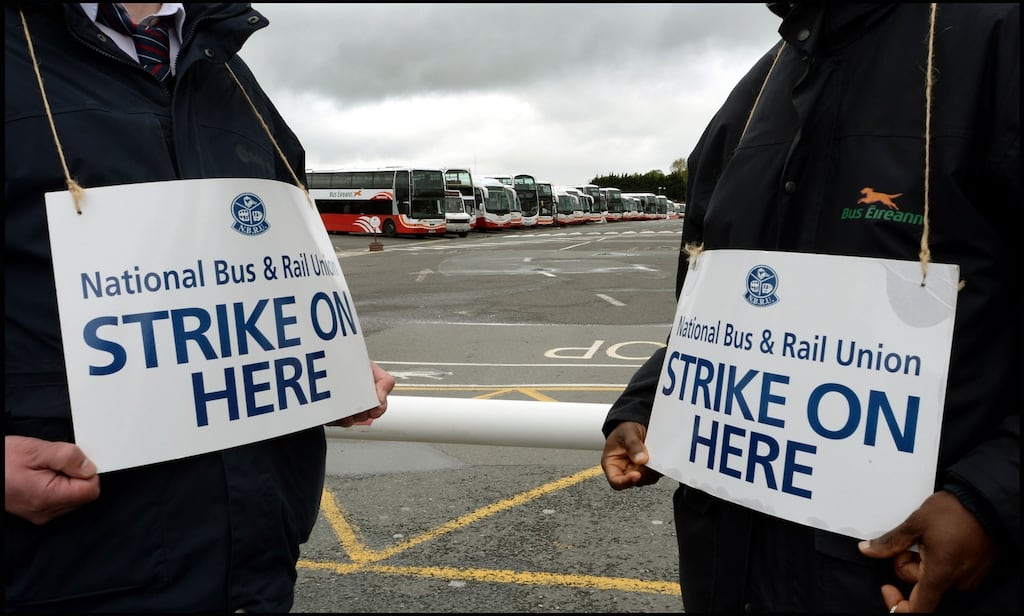 Bus drivers strike at Broadstone Station in Dublin. Photograph: Brenda Fitzsimons/Irish Times