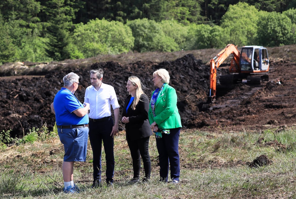 From left, Oliver McVeigh, Columba's brother, Minister of Justice Simon Harris, Senator Emer Currie and Minister for Social Protection Heather Humphreys at Bragan Bog in Co Monaghan during the search for the teenager's remains. Photograph: Peter Morrison/PA Wire