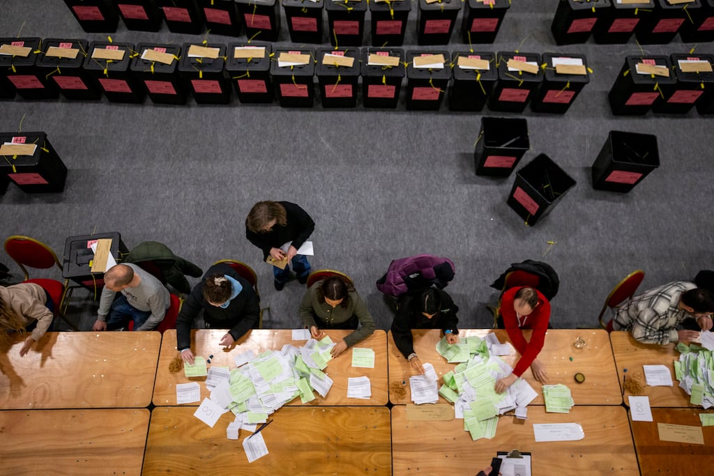 A general view of counting of votes in the Family and Care Referendums at the RDS ,Dublin.
Photo: Tom Honan for The Irish Times.