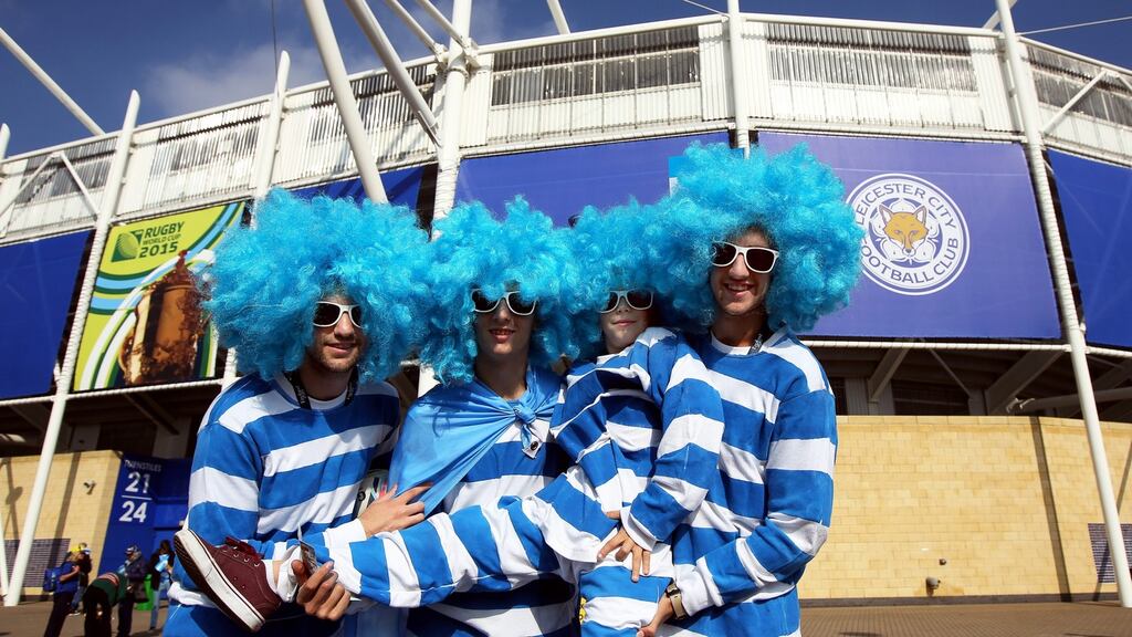 Argentinian fans arrive for the Rugby World Cup 2015 Pool C match against Tonga at Leicester City Stadium.Photograph: EPA