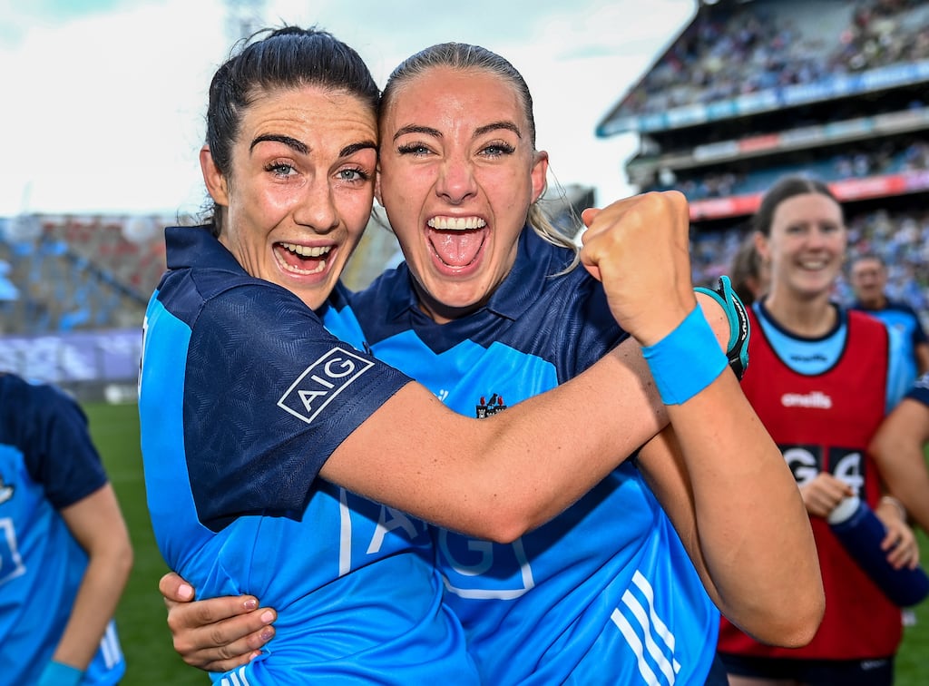 Dublin players Chloe Darby and Eilish O'Dowd celebrate. Photograph: Piaras Ó Mídheach/Sportsfile