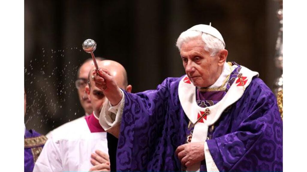 Pope Benedict XVI leads the Ash Wednesday service at the St Peter's Basilica in Vatican City tonight. Photograph:Franco Origlia/Getty Images