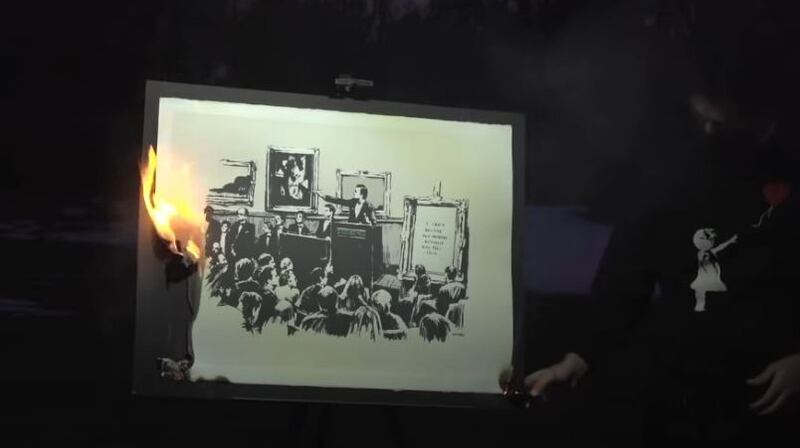 The print entitled Morons is itself a critique of the art market, depicting an auctioneer at Christie’s