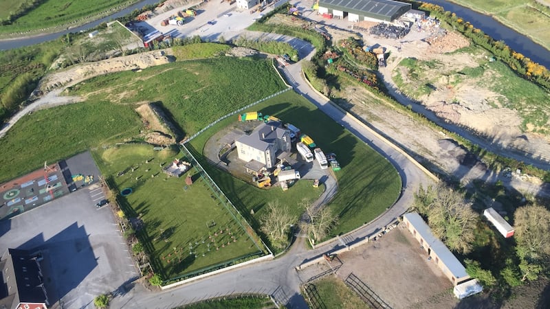 Rossbracken was the centre of Jim Ferry’s illegal waste activities. Rossbracken House is in the centre. Waste has been concealed under soil in the top left and top right of this aerial photograph taken recently