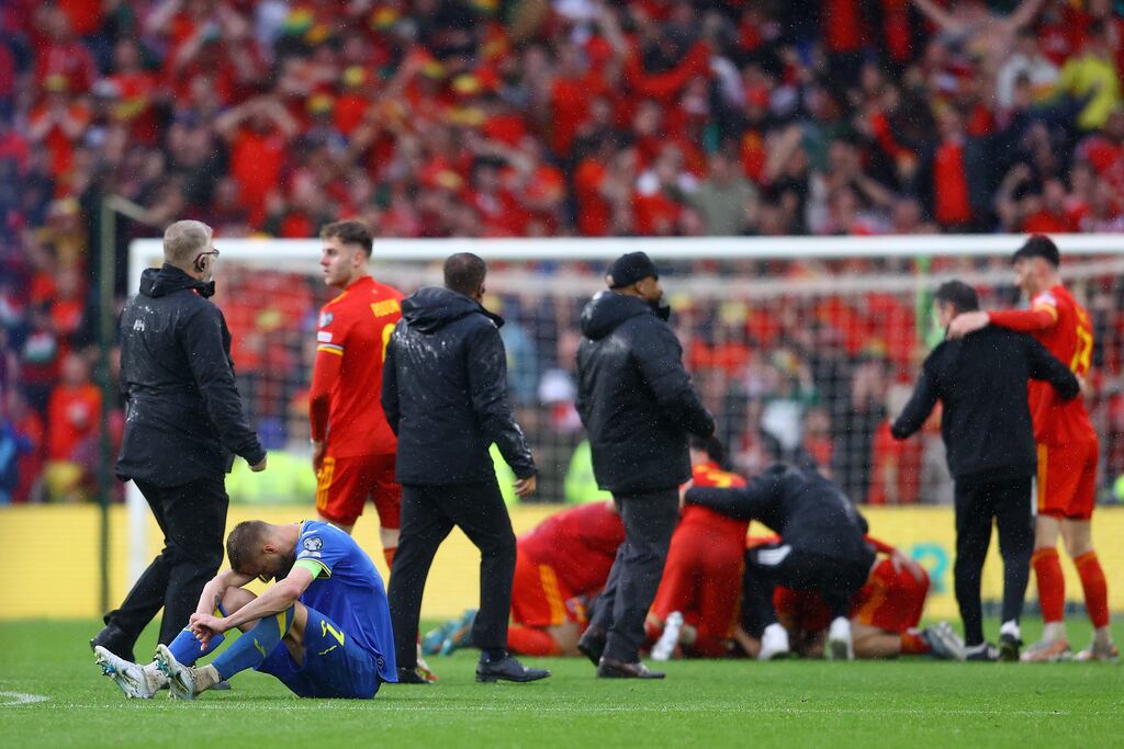 Andriy Yarmolenko of Ukraine shows his dejection following the 1-0 defeat to Wales in the World Cup playoff at Cardiff City Stadium. Photograph: Michael Steele/Getty Images
