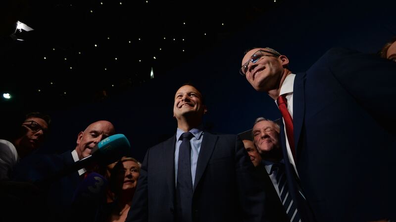 Leo Varadkar’s victory: the new Fine Gael leader and his election rival Simon Coveney. Photograph: Alan Betson
