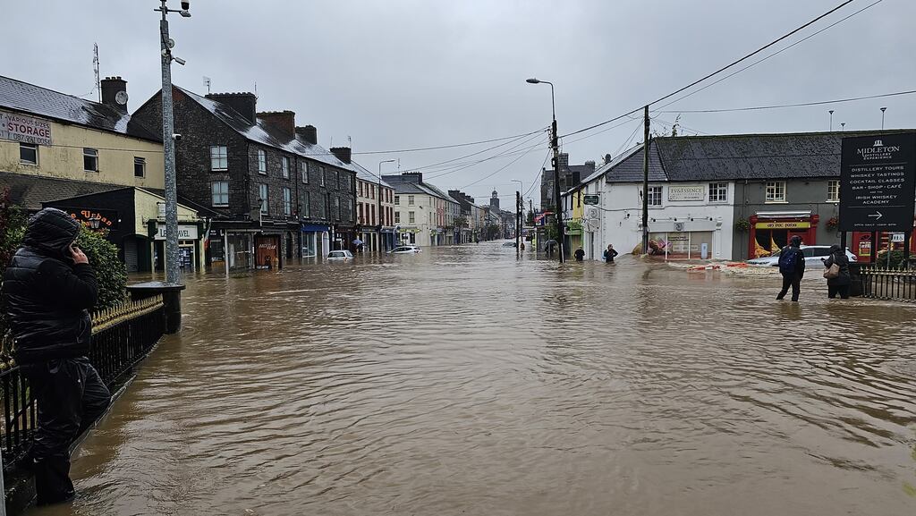 Recent flooding in Midleton, Co Cork. Cork County Council has warned of potential further flooding. Photograph: Damien Rytel/PA Wire