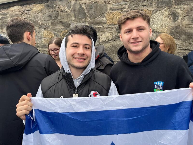 Benjamin (left) and Noel Porter at the vigil outside the Israeli embassy. Photograph: Colm Keena
