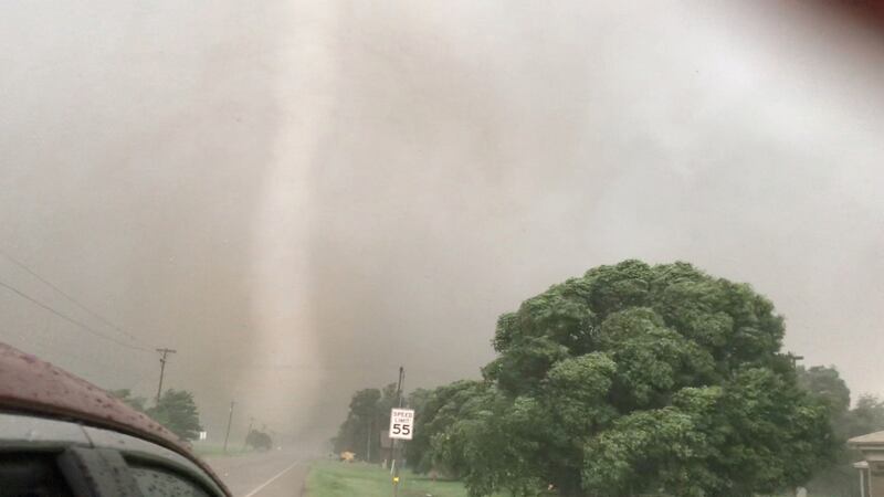 An image from a video posted on social media of a tornado in Mangum, Oklahoma. Photograph: Lorraine Matti via Reuters