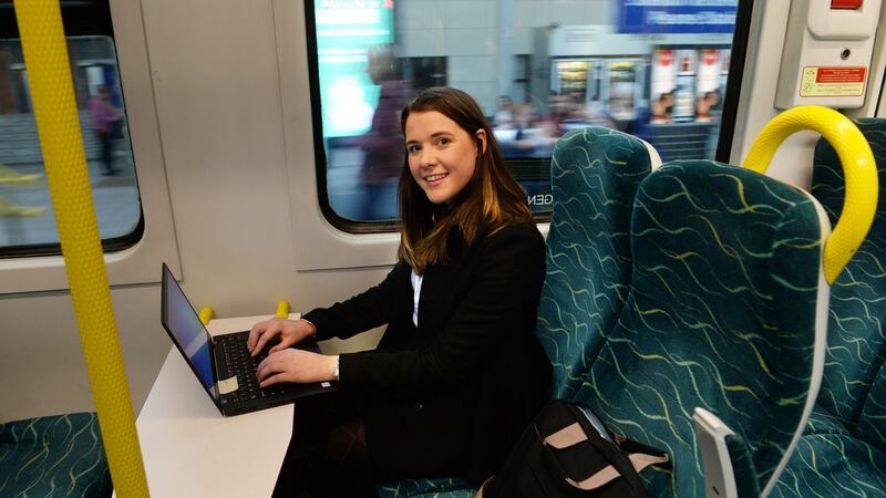 Courtney Cullen on the train back to Wicklow town from Tara Street in Dublin. Photograph: Cyril Byrne
