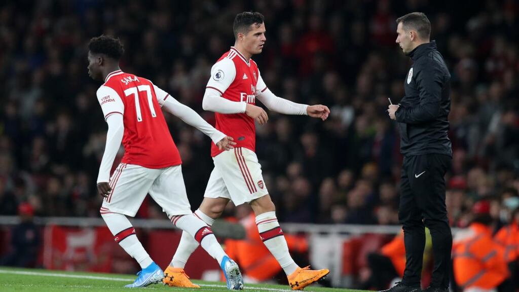 Club captain Granit Xhaka will not feature for Arsenal in their home game against Wolves after his outburst last weekend. Photograph: Alex Morton/Getty Images